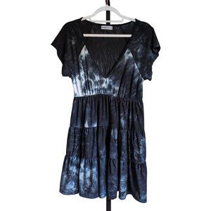 Julia Tiered Tie Dyed Mini Ruffle Dress in Black
